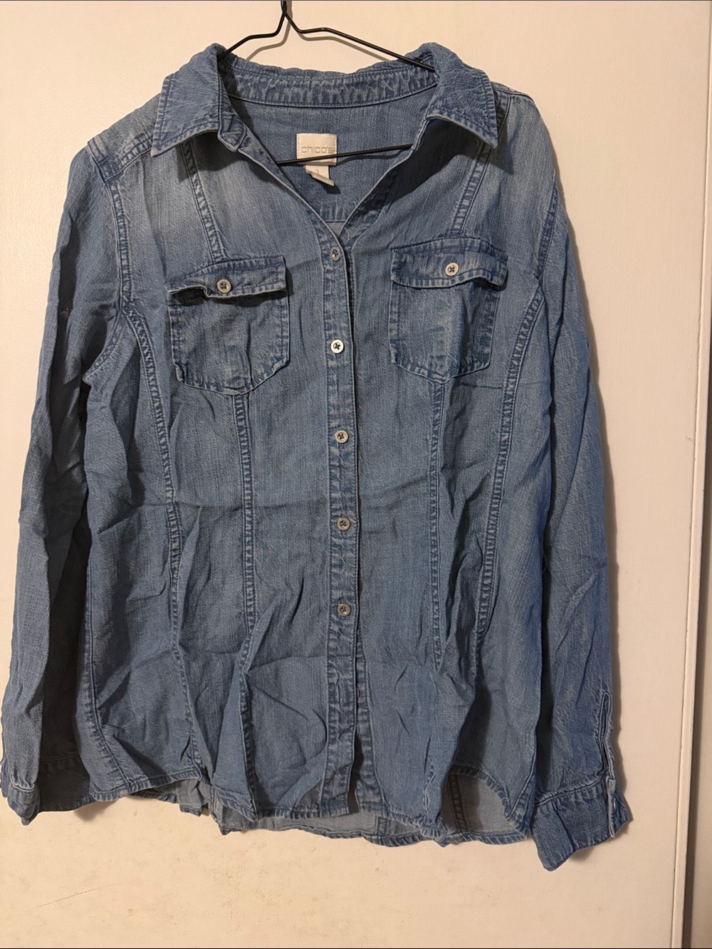 Chico's Medium Blue Denim Shirt Jacket with Chest Pockets